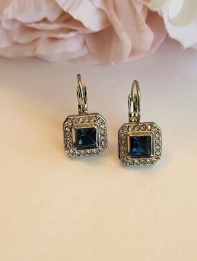 Chloe & Isabel Earrings Sappire Blue Tone Halo Crystal Dangle Drop Jewelry Gift